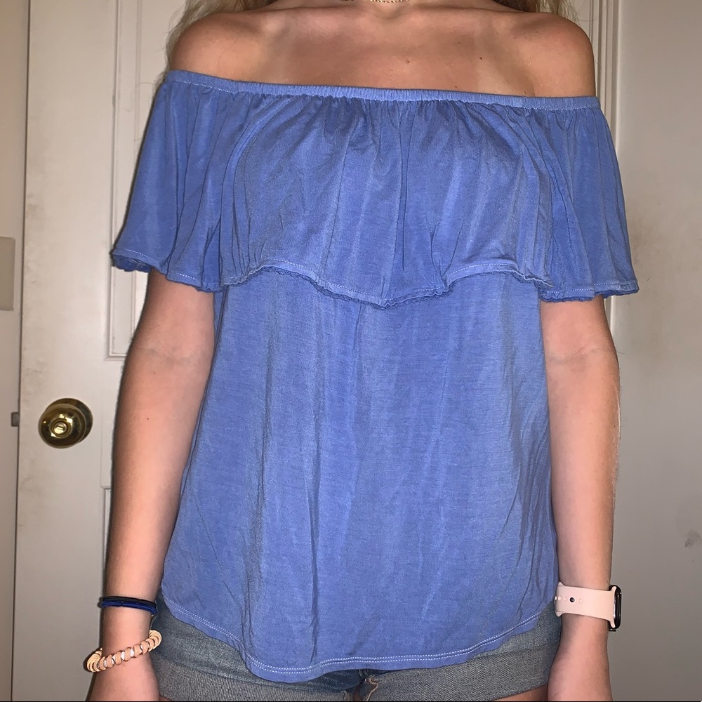 Blue flowy off the shoulder top!